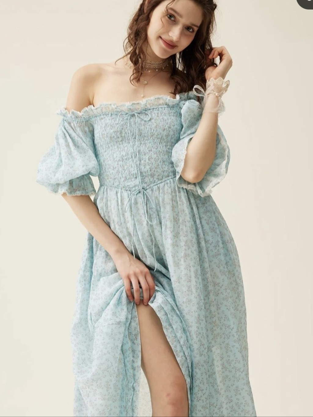Linennaive Ariana Smocked Dress In Ice Blue Cottagecore Milkmaid Dress Xl — image 2 of 8